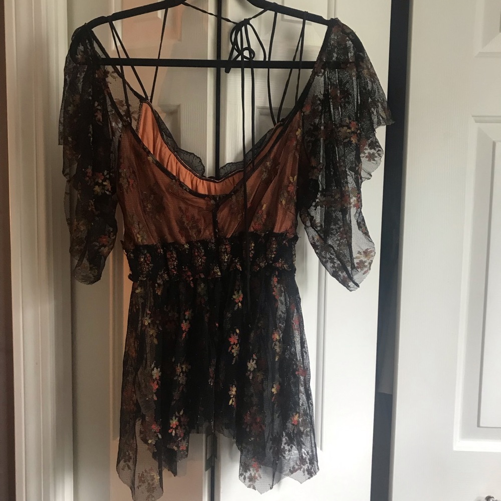 NWOT Free People Flowy Mesh Blouse - Picture 5 of 6